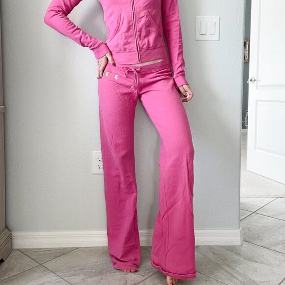 RARE Vintage Y2K Juicy Couture Pink Hooded Zip-Up Jacket + Matching Sweatpants - Picture 3 of 16